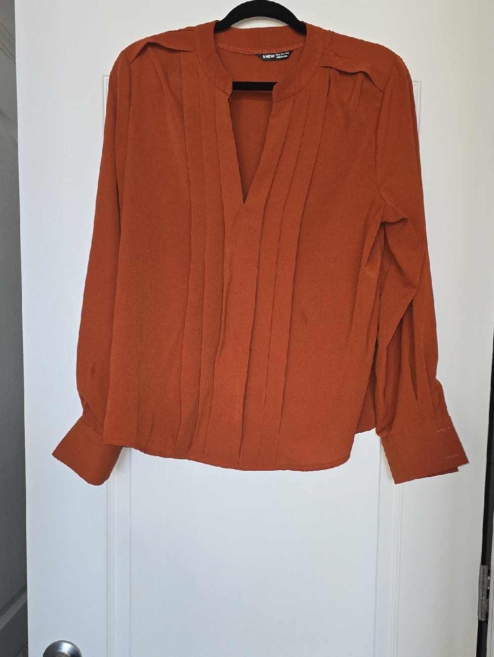 SHEIN Rust Pintuck V-Neck Blouse - Burnt Orange